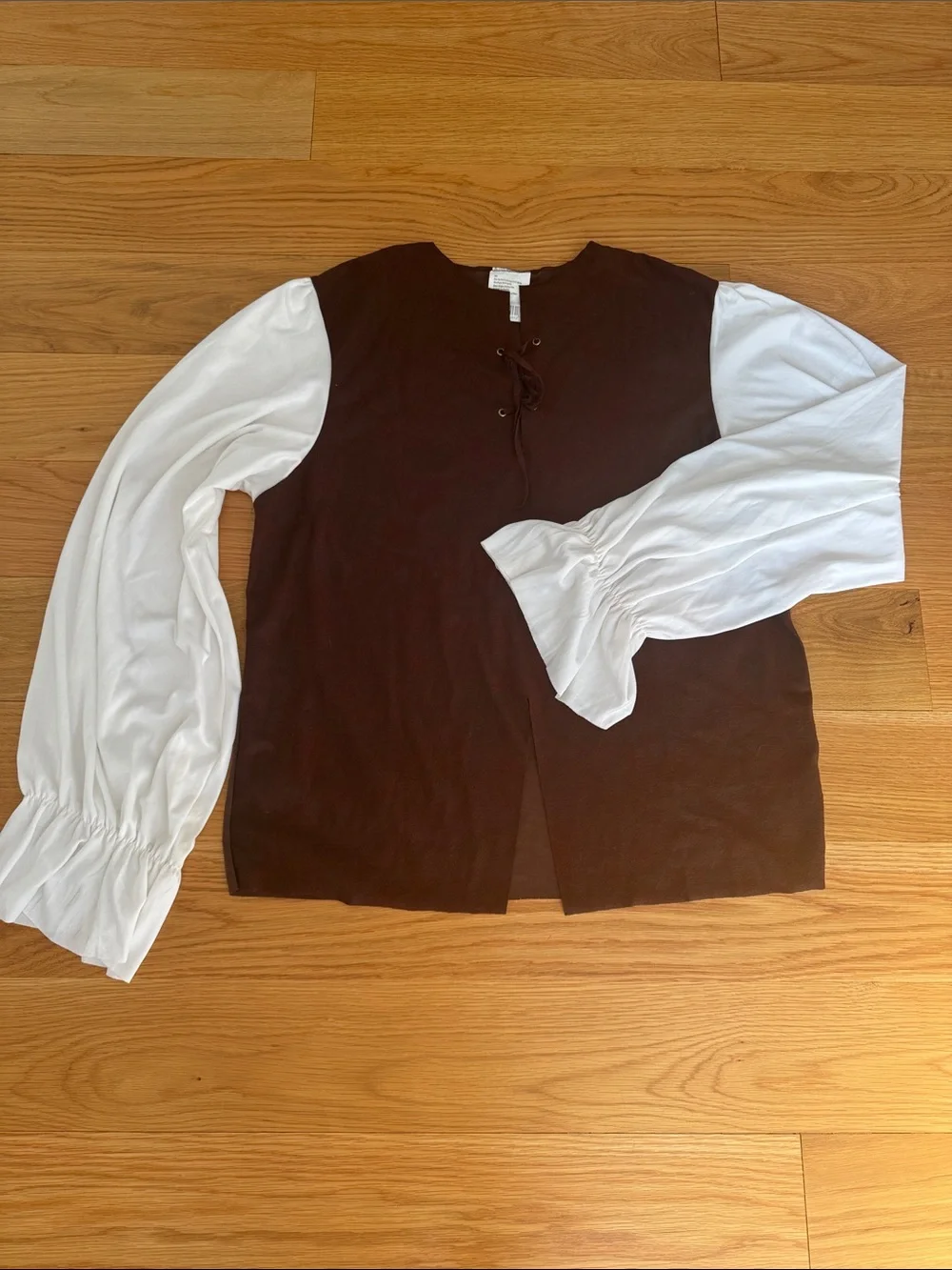 Kids Two-Tone Lace-Up Top in Brown and White